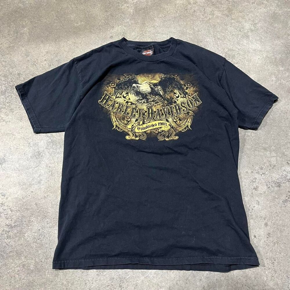 Harley-davidson Men's Black and Yellow T-shirt